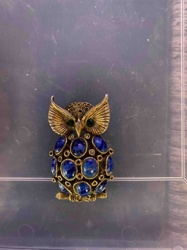 Owl Brooch with Lapis Lazuli Cabochons and Rhinestones