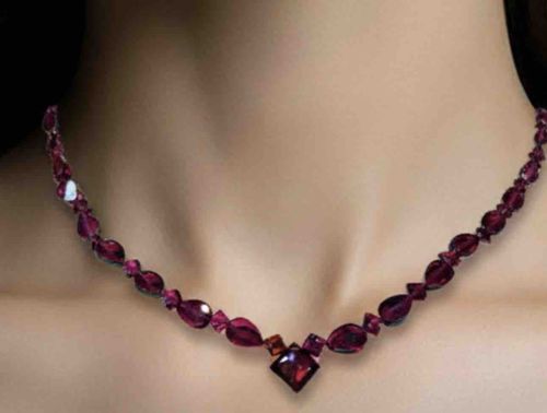 Multi-Shape Garnet Bead and Sterling Silver Necklace