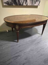 Neoclassical Style Oval Coffee Table with Inlaid Top
