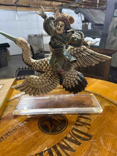 East Asian Mythological Figure Riding a Crane Figurine