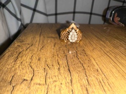 Gold-Toned Decorative Ring with Pear-Shaped Gem Cluster