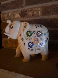 Marble Elephant Figurine with Pietra Dura Inlay