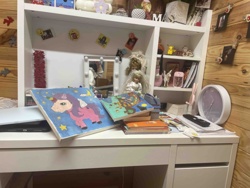 White Desk with Integrated H shelving Unit