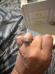 Women's Square Cluster Diamond Ring with Pavé Band