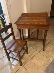 Vintage Oak School Desk and Chair Set
