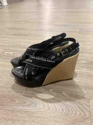 Louis Vuitton Monogram-Strap Espadrille Wedge Sandals