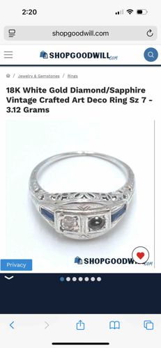 18K White Gold Diamond and Sapphire Art Deco Ring