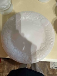 White Milk Glass Fruit and Floral Embossed Charger Plate