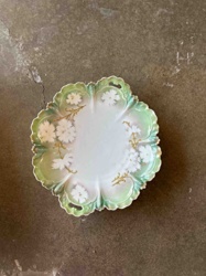 Scalloped Porcelain Dish with White Floral and Gold Accents