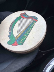 Decorative Irish Bodhrán with Celtic Harp Motif