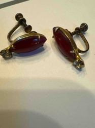 Vintage Red Glass Torpedo Screw-Back Earrings
