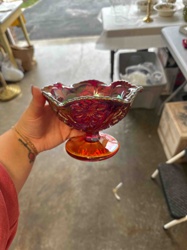 Ruby Red Iridescent Carnival Glass Goblet/Compote Dish