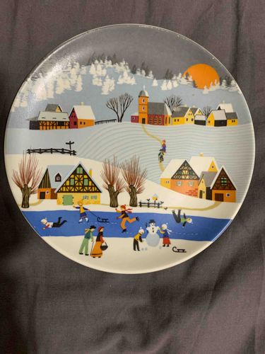 Winter Village Ice Skating Decorative Plate