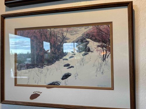 Framed Winter Landscape Print with Bear Tracks