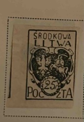 Srodkowa Litwa 25 Fenigów Postage Stamp