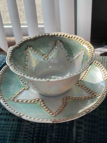 Iridescent Lusterware Teacup and Saucer Set