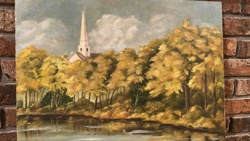 Autumn Landscape Oil Painting with Church Steeple