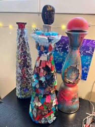 Set of Three Repurposed Decorative Vessels with Mixed Media Embellishments