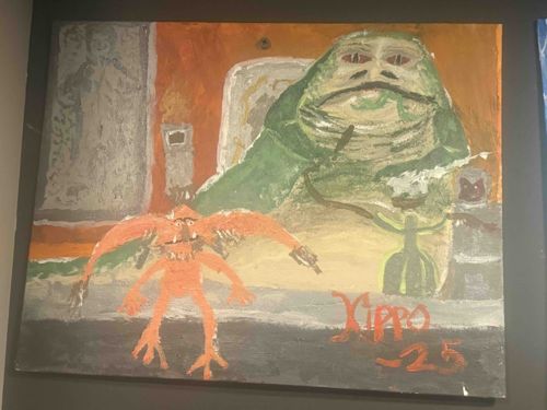 Jabba the Hutt, Han Solo, and Salacious B. Crumb Fan Art Painting