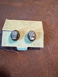 Vintage Black Cameo Stud Earrings with Gilt Bezels