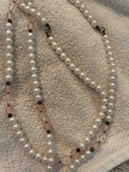 Two-Strand Simulated Pearl and Pink Glass Beaded Necklace