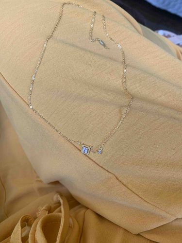Gold-Toned Square and Round Gemstone Pendant Necklace