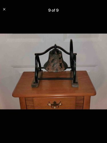 Cast Metal Table Bell with Wrought Iron Frame