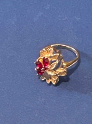 Vintage Floral Cocktail Ring with Red Gemstones