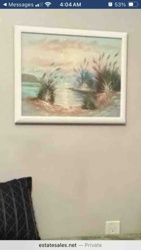 Framed Marshland or Lakeside Landscape Painting