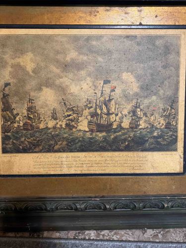 Framed 18th-Century Naval Battle Engraving (Possibly 'Combat du Vaisseau Le Formidable')