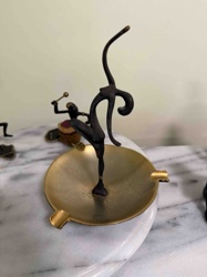 Atomic Era Brass and Wrought Iron Ashtray with Dancer Figurine