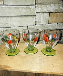 Vintage Hand-Painted Floral Footed Drinking Glasses (Set of 3)