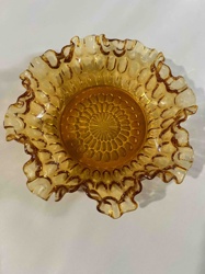 Amber Pressed Glass Ruffled Bowl