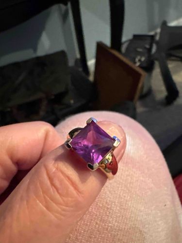 Princess-Cut Purple Amethyst or Synthetic Stone Ring