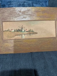 Framed Miniature Windmill Landscape Painting