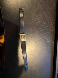 Vintage Gold Tone Square Dial Wristwatch on Dark Leather Strap