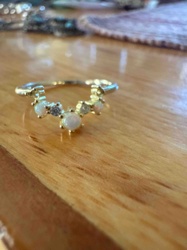 Gold-Tone Opal and CZ/Diamond Curved Stacking Ring
