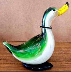 Murano Blown Glass Duck Figurine with Bud Vase