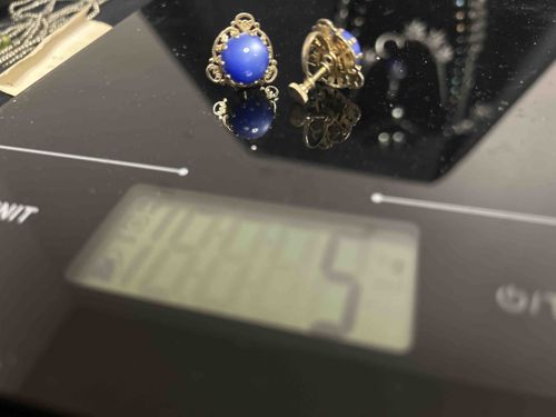 Vintage Gold Tone Filigree Blue Cabochon Screw-Back Earrings