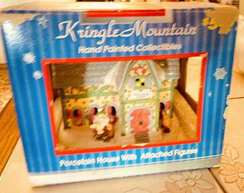 Kringle Mountain Hand Painted Porcelain House With Attached Figures