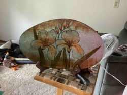 Hand-Painted Floral Decorative Platter on Stand