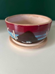Hand-Painted Desert Landscape Ceramic Planter with Saucer