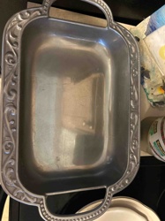 Rectangular Ornate Metal Serving Dish with Handles