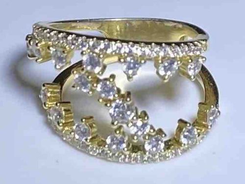 Vintage Simulated Diamond Three-Row Gold-Toned Sterling Ring