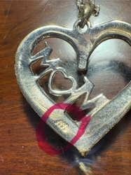 Sterling Silver 'Mom' Heart Pendant with 925 Mark