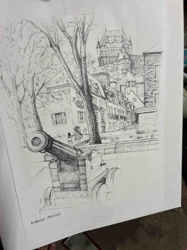 Ink Drawing / Print of Quebec City with Cannon by H. Hayse Proulx