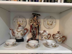 Gold and Red Dragon Bone China Tea Set