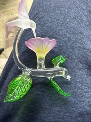 Art Glass Hummingbird and Flower Sculpture