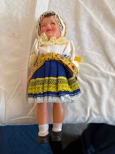 Vintage Hard Plastic Costume Doll in Traditional European Folk Dress