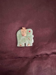 Vintage 14k Gold Jade Elephant Pendant with Ruby Eye